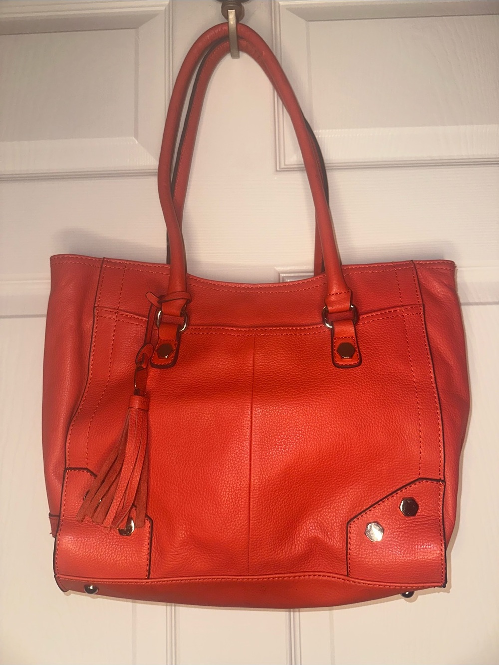 Tignanello Coral Leather Shoulder Tote with Tassel